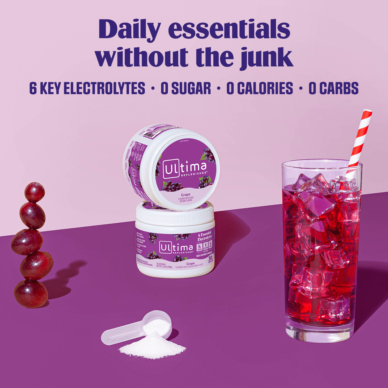 Ultima Replenisher Hydration Electrolyte Powder Drink Mix, Keto, Sugar-Free Grape, 30 Servings
