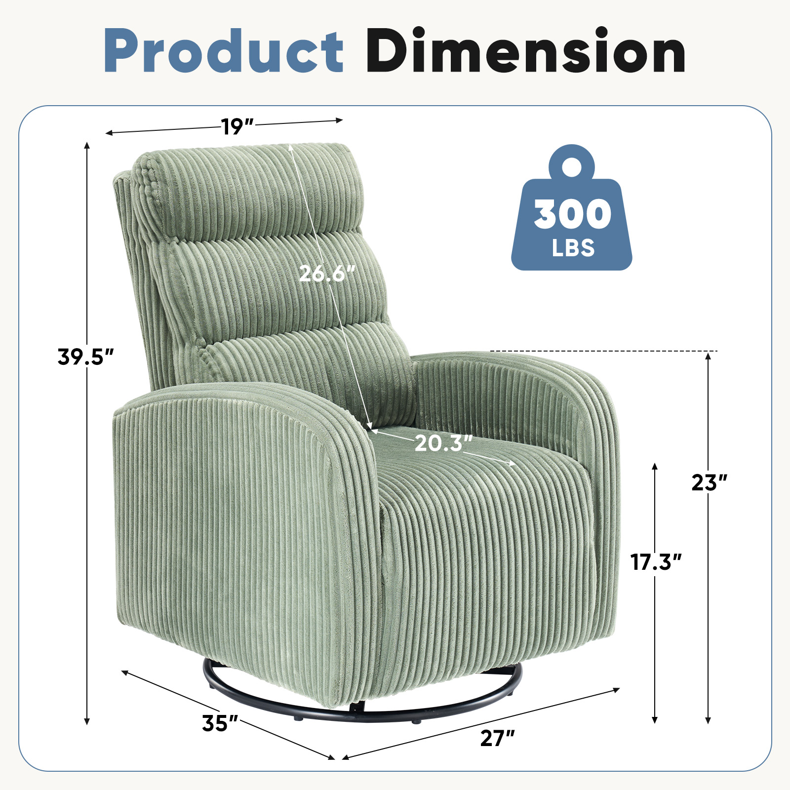 EDX 360°Swivel Nursery Chair, Comfy Chair for Bedroom, Rocking Chair with Thickened Seat Cushion, High Back Sofa Chairs for Living Room, Nursery Room and Reading Room, Green