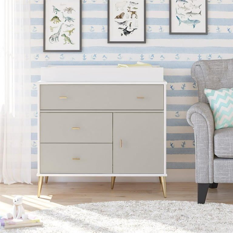 White and top gold changing table