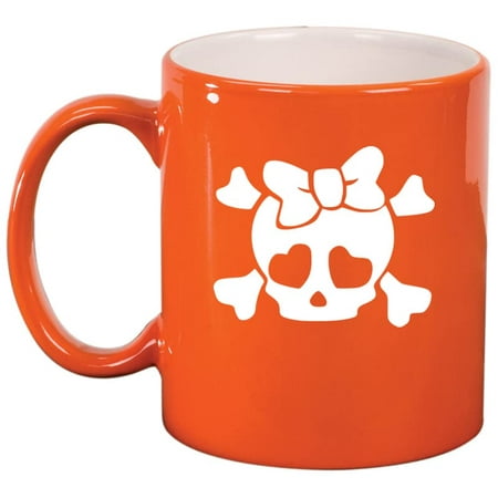 

Heart Skull Bow Ceramic Coffee Mug Tea Cup Gift for Her Sister Wife Best Friend Mom Daughter Birthday Cute Graduation Housewarming Grunge Heart Eyes Boss Coworker (11oz Orange)