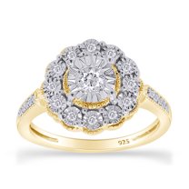 AFFY 1/3 Carat Round Cut White Natural Diamond Miracle Flower Engagement Ring In 14k Yellow Gold Plated 925 Sterling Silver For Jewelry Ring Size-6.5