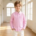 thumbnail image 2 of FYDUU Kids Boys Girls Long Sleeve Striped Shirts Children's Button Down Dress Shirts Formal School Uniform Tops Back To School Clothes 8-9 Years, 2 of 6