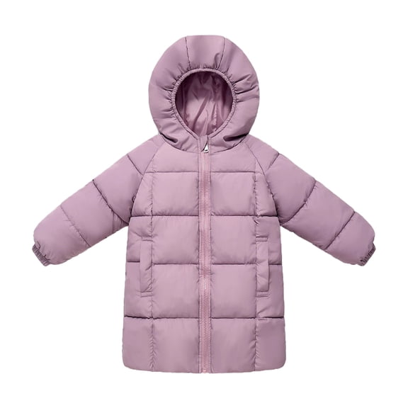 XIMIN Toddler Solid Color Coat Girls Boys Long Coat Hooded Long Sleeve Puffer Jackets Lightweight Kids Down Alternative Winter Windproof Outerwear