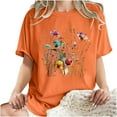thumbnail image 5 of LEBONYARD Womens Summer Tops Shirts,Tops for Women Trendy Sexy 50% off clear,Women's Fashion Summer Round Neck Drop Sleeves Leisure Short Sleeve Flower Printing Tops Orange M, 5 of 7