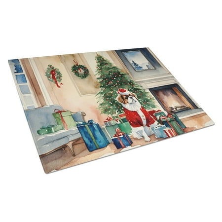 

Japanese Chin Cozy Christmas Glass Cutting Board Large DAC2684