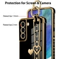 thumbnail image 3 of Stand Phone Case for Samsung Galaxy S21 FE, Cute Heart Pattern for Women Girls Wrist Strap Band Kickstand Holder Soft Plating Bumper Anti-Scratch Protective Cover - Black, 3 of 12