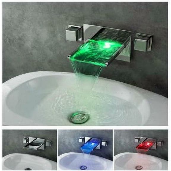 Juno LED Wall Mount Waterfall Bathroom Sink Faucet Dual handle