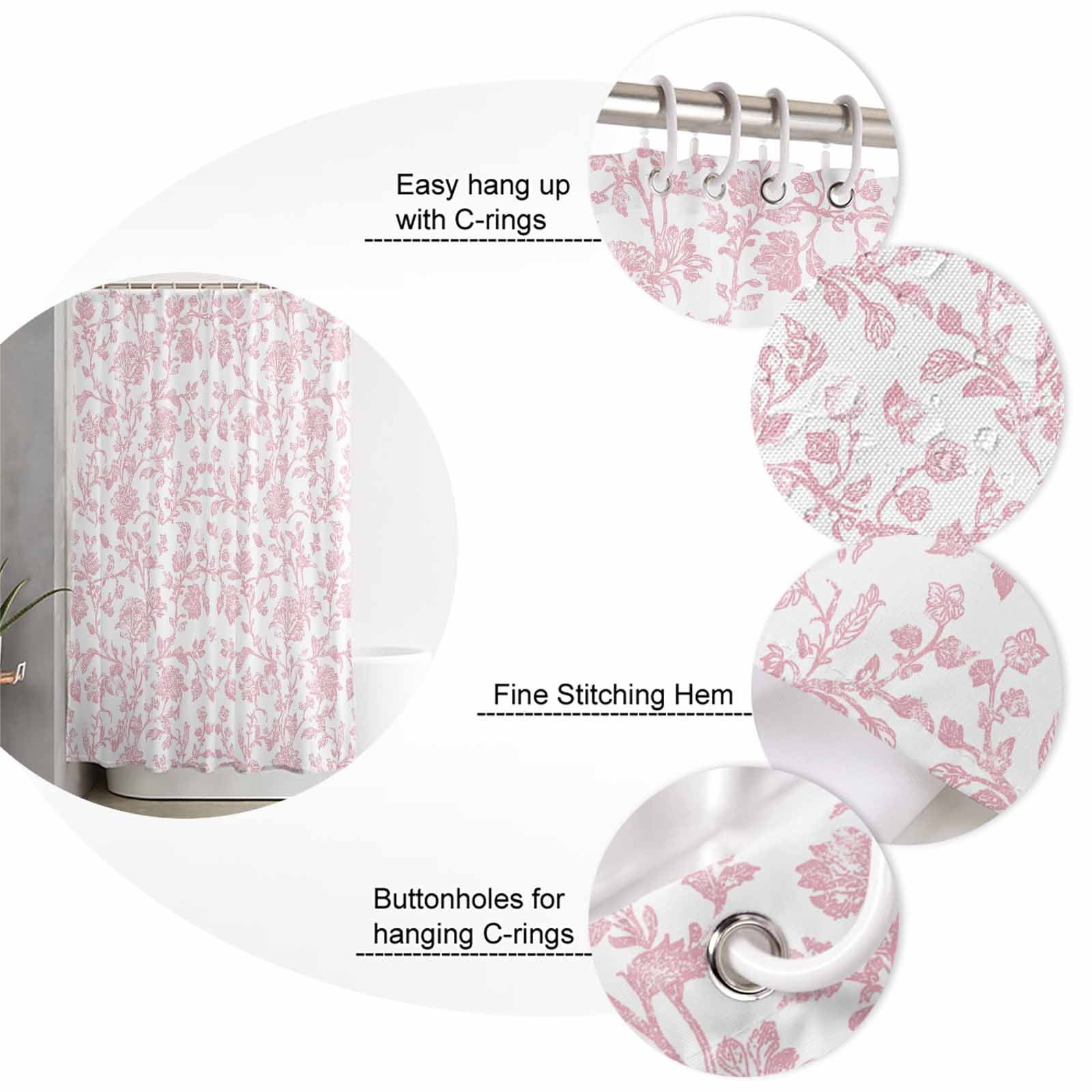 Small Stall Shower Curtain 48x72 Inch Narrow Half Size Pink Flower Bath Curtains Bathroom Decor Vintage Farmhouse Boho Leaf Spring Solid Waterproof Fabric Shower Curtain Set with Hooks 48 Inch