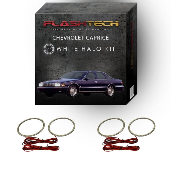 Flashtech White Angel Eye LED Headlight Halo kit for 91-96 Chevrolet Caprice Headlights
