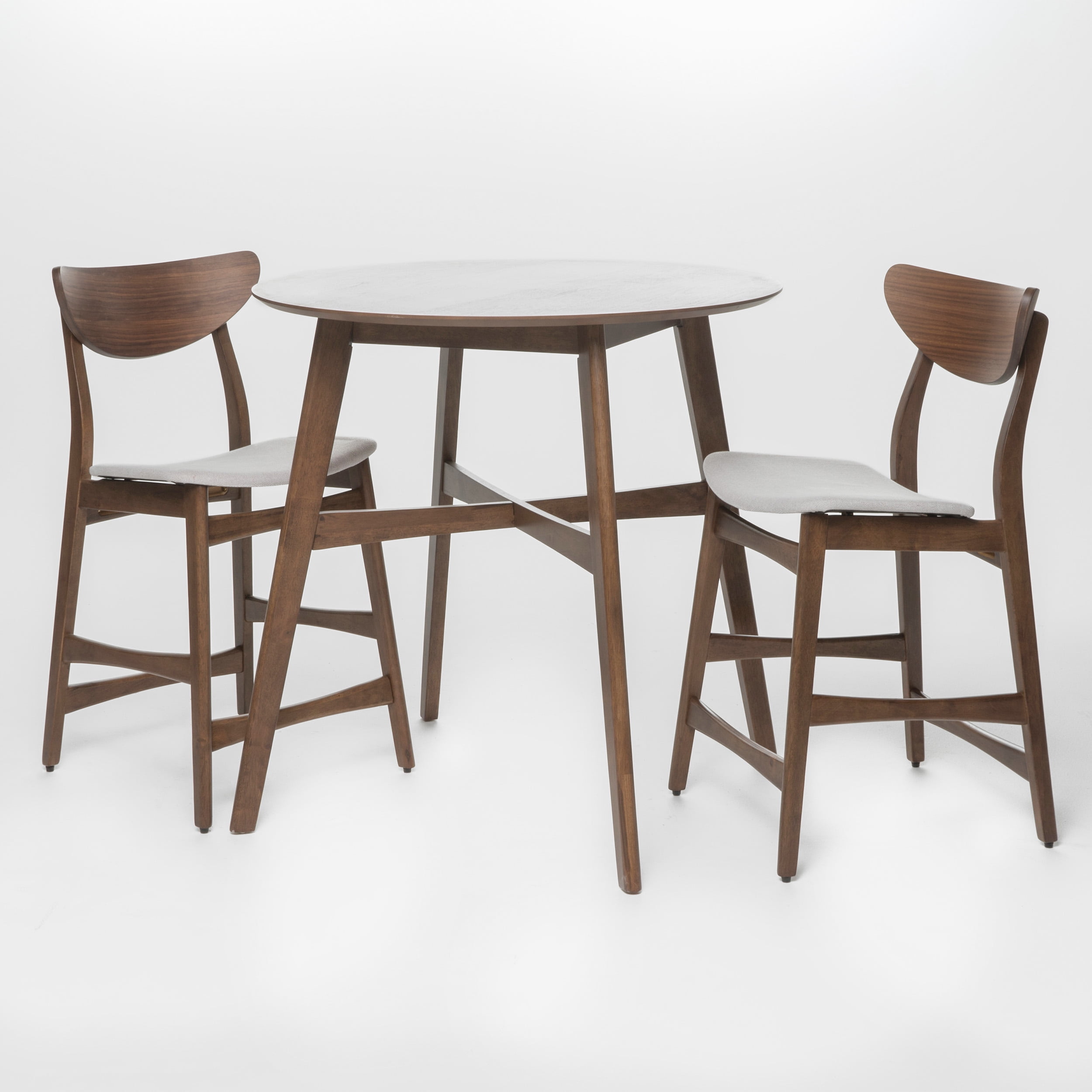 Noble House Mitchell Counter Height Dining Set, Walnut, Beige