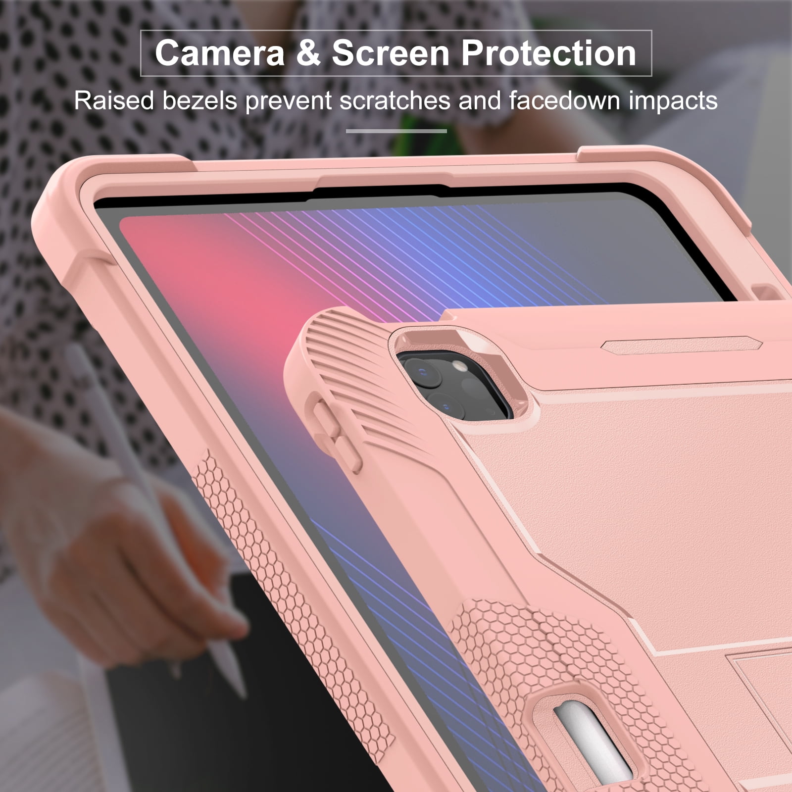 Allytechgroup Rugged Shockproof Case for Apple iPad Pro 13 M4 2024, Dual-Layers Kickstand Anti-Scratch Bumper With Pencil Holder Lightweight Kids Friendly Case Cover for iPad Pro 13" 2024, Rosegold