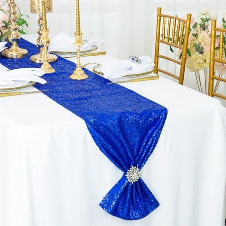 

Wedding Linens Inc. 12 x108 Sequin Taffeta Table Runner for Wedding Luxury Events Party use - RoyalBlue