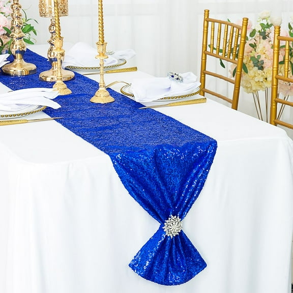 Wedding Linens Inc. 12"x108" Sequin Taffeta Table Runner for Wedding, Luxury Events, Party use - RoyalBlue