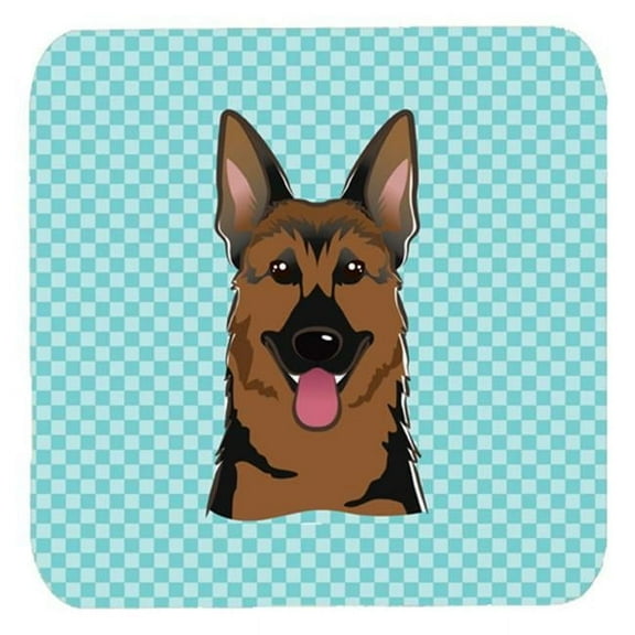3.5 x 3.5 In. Checkerboard Blue German Shepherd Foam Coasters, Set Of 4