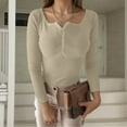 thumbnail image 4 of Sweaters for Women Trendy Button Down Collar Knit Sweater Long Sleeve Pullover Soft Comfortable Casual Blouse Basic Versatile Shirt, 4 of 5