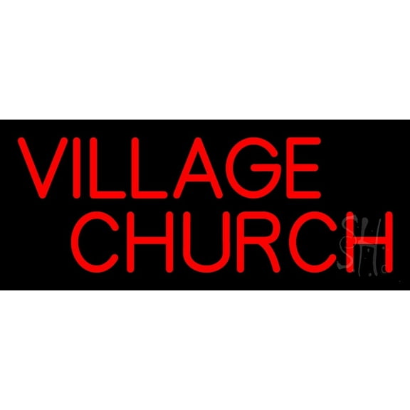 Red Village Church LED Neon Sign 10" Tall x 24" Wide - inches Black Square Cut Acrylic Backing, with Dimmer - Premium built indoor Sign for Home décor, Event, Religious place, Store interior, Office.