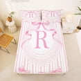thumbnail image 5 of Manfei Pink Stripe Bow Tie Bed Sheets For Kids,R Monogram Letter King Sheets For Girls,4 Pieces, 5 of 6