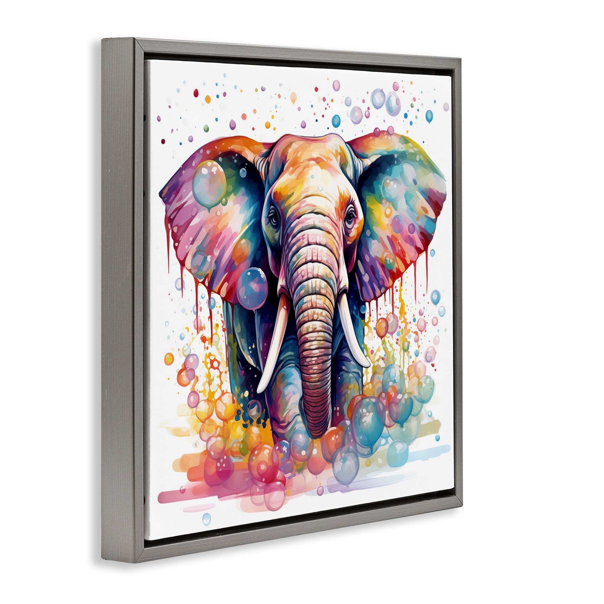 Stupell Industries Bubble Pattern Elephant Bath & Laundry Painting Gray Floater Framed Canvas Art Print Wall Art, 25 x 25