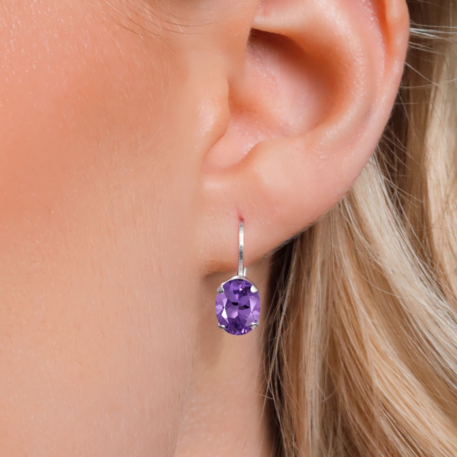 Gem Stone King 925 Sterling Silver Purple Amethyst Earrings for Women (2.20 Cttw, Gemstone Birthstone, Oval 8X6MM)