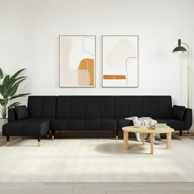 vidaXL Canapé-Lit en Forme de L Noir 275x140x70 cm Velours