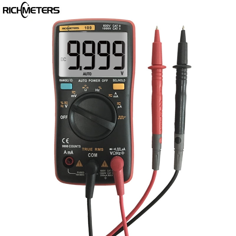 RM109 Palm-size True-RMS Digital Multimeter 9999 counts Square Wave Backlight AC DC Voltage  Ammeter Current Ohm Auto/Manual