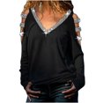 thumbnail image 1 of Blusa informal con cuello en V y manga hueca con estampado de flores y mariposas para mujer Pompotops gfhjh21978, 1 of 7