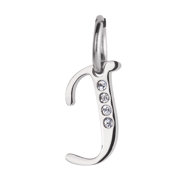 Charm para pulsera LuckyLy inicial letra A Acero inoxidable y zirconia cúbica Modelo Lizzy plateado letra J