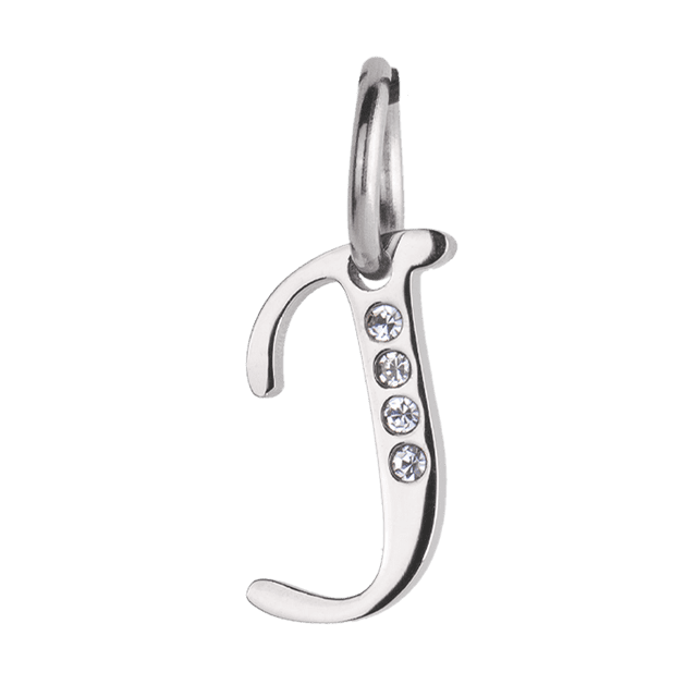 Charm para pulsera LuckyLy inicial letra A Acero inoxidable y zirconia cúbica Modelo Lizzy plateado letra J