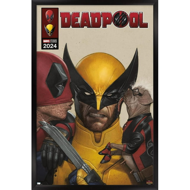 Marvel Deadpool & Wolverine - Homage Cover Wolverine Kisses Wall Poster with Magnetic Frame, 22.375" x 34"