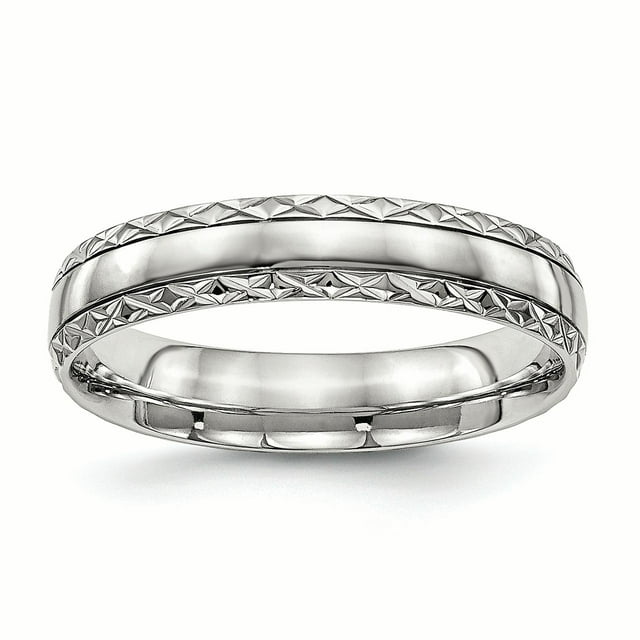 Stainless Steel Polished Grooved Criss Cross Design Ring Size 8.5