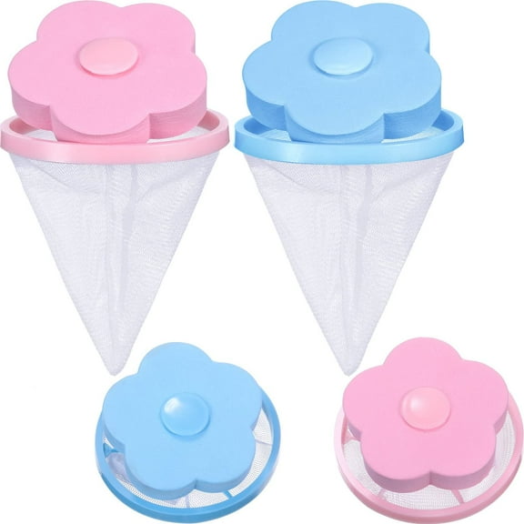 4 Pieces Reusable Washing Machine Lint Catcher Washing Machine Lint Mesh Bag Hair Filter Net Pouch Washer Hair Catcher(Blue, Pink)