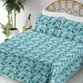 thumbnail image 3 of Ambesonne Floral Fitted & Flat Sheet with Sham 3 Pcs Set, Nature Aquatic Blossoms Art, Twin XL, Indigo and Turquoise, 3 of 5