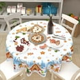 thumbnail image 5 of Blue Christmas Tablecloth Round 60 Inch Winter Snowflake Tablecloths Farmhouse Snowman Christmas Trees Decoration Outdoor Table Cloth for Dining Kitchen Holiday Party Picnic Home Decor, 5 of 6