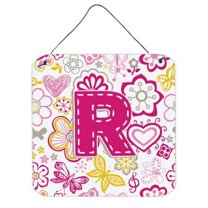 Carolines Treasures CJ2005-RDS66 Letter R Flowers And Butterflies Pink Wall and Door Hanging Prints