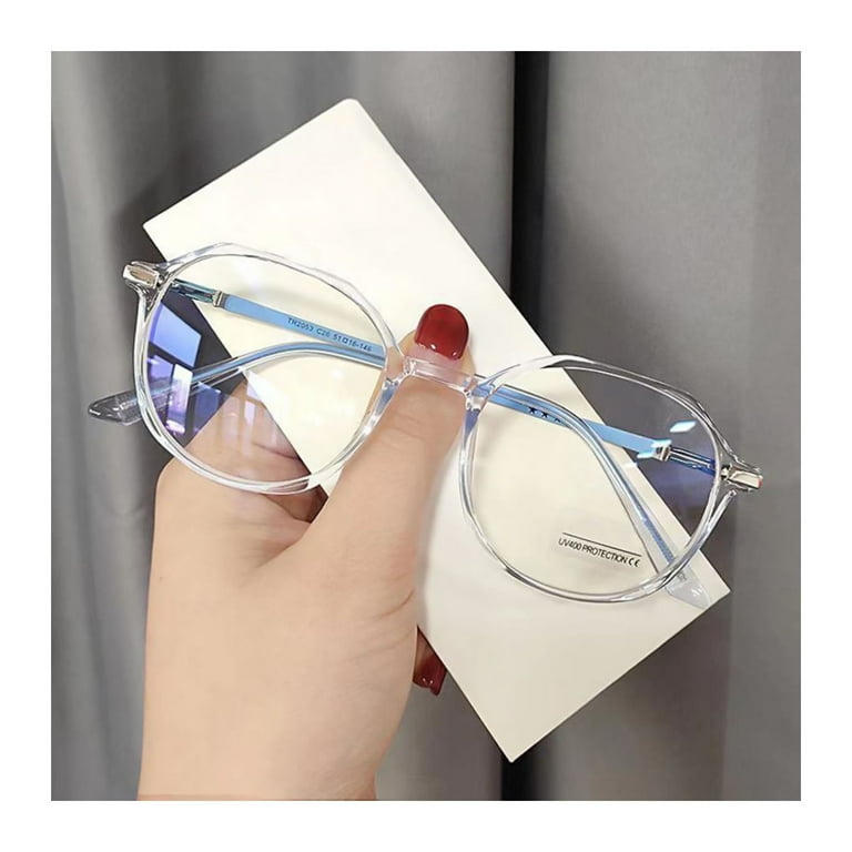 0-600 Myopia Lens Glasses Korean Style Large Clear Frame Metal Temple for  Unisex Transparent Blue 500