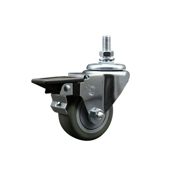 3 Inch Gray Polyurethane ½ Inch Threaded Stem Caster with Brake