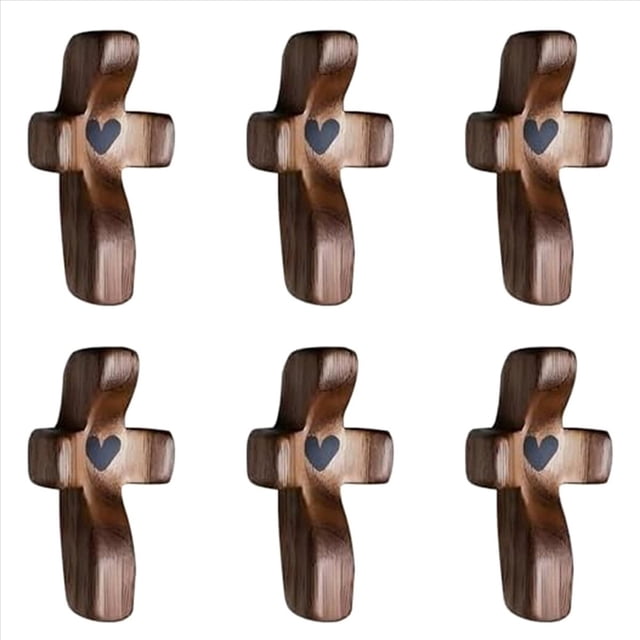 6X Cruces Corazón Regalo de Aliento Dedo de Madera Alivio del Estrés Regalos Cruces de Bolsillo Regalo Cruces de Madera de Mano