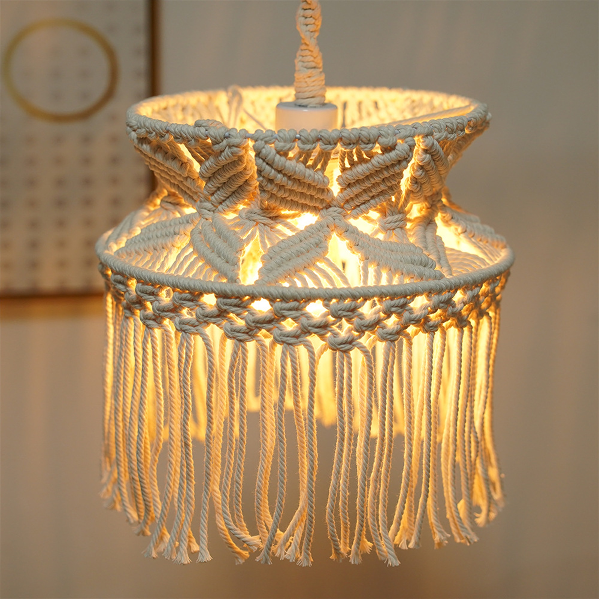 Macrame woven Lamp Shade Boho Hanging Lamp Shade Pendant Light Cover