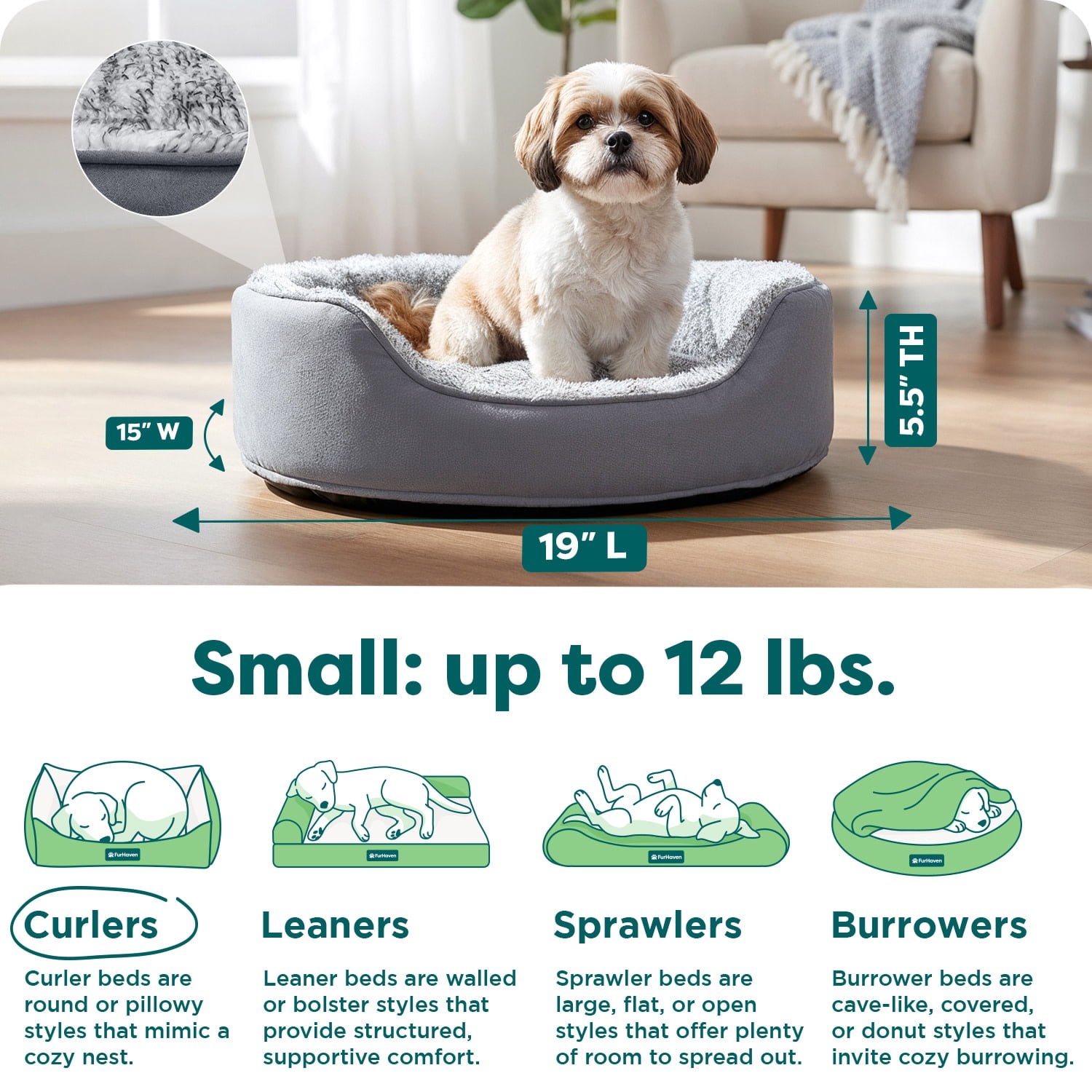 FurHaven Pet Products | Two-Tone Fur & Suede Oval Pet Bed for Dogs & Cats - Small, Gray