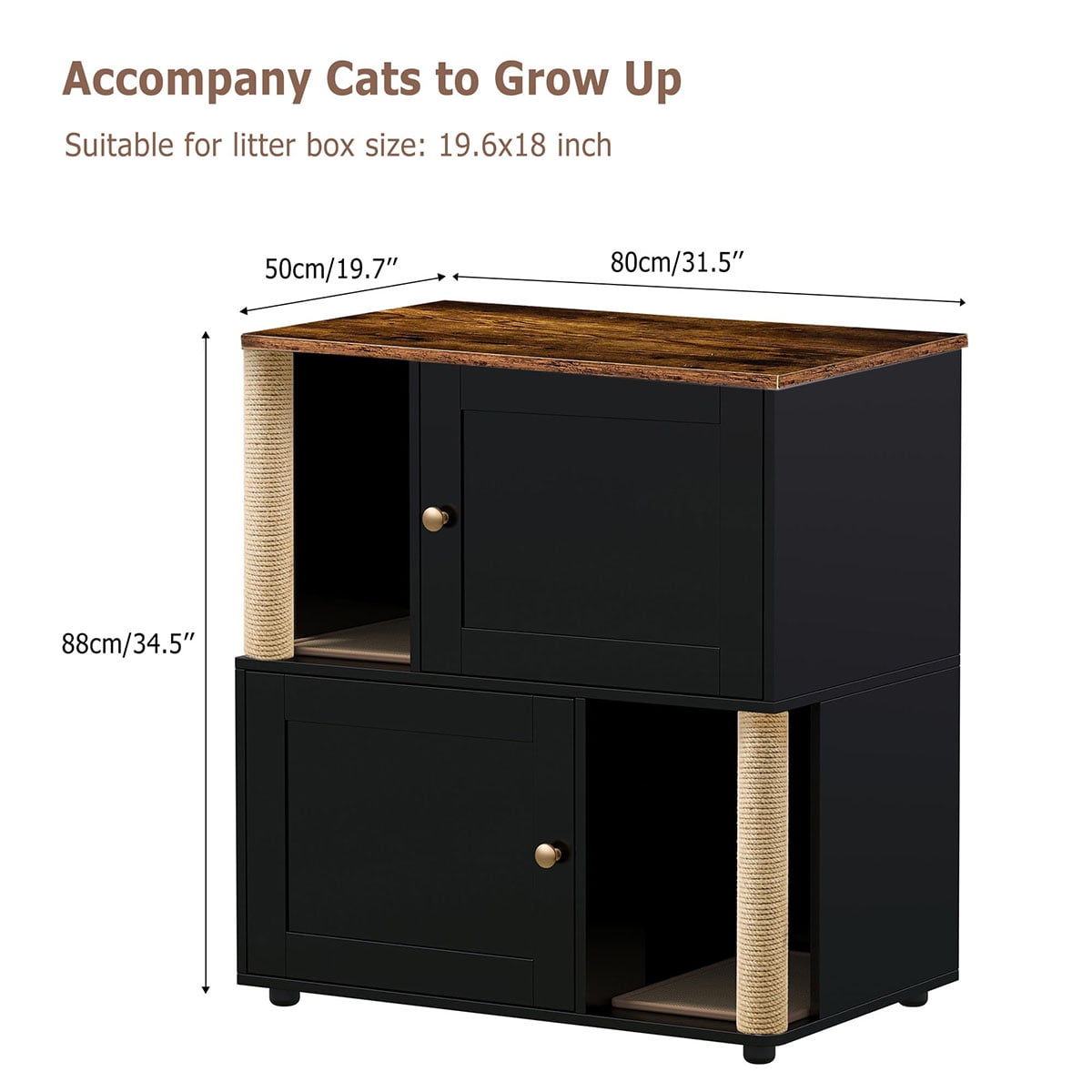 Danolapsi Cat Litter Box Enclosure for 2 Cats, Litter Box Enclosure with Double Room, Hidden Enclosed Cat Litter Box Furniture with Scratch Posts and Double-Layer Litter Mats