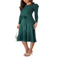 thumbnail image 2 of Femmes Manches Longues Tricot Midi Robe Unie Cravate Ceinturée Pull Tricoté Robe A-Ligne Midi Robes, 2 of 7