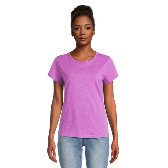 Time and Tru Women’s Slub Jersey Crewneck Tee with Short Sleeves, Sizes XS-XXXL