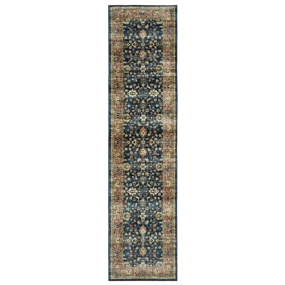 Woven Trends Roma - SUM04 - Traditional Style, Persian Inspired Pattern, Stain Resitant, Living Room, Entryway, Office, Low Pile Polyester Runner Rug in Blue - 2' x 8'