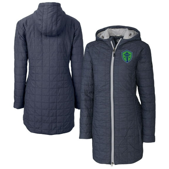 Women's Cutter & Buck  Heather Navy Seattle Sounders FC Rainier PrimaLoft- Eco Insulated Hooded Full-Zip Long Coat