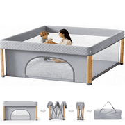 PRVAETU 59"x59"x27" One Step Foldable Baby Playpen for Newborn and Toddlers, Portable Folding Play Yard with Storage Bag for Babies Boys Girls,Grey
