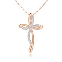 ANGARA Natural Diamond Ribbon Cross Pendant in 14K Rose Gold for Women (Size-1.3mm| Color-G| Clarity-VS2) | April Birthstone, Birthday, Anniversary, Jewelry Gift for Women | Natural Diamond Necklace