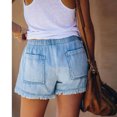 thumbnail image 6 of LYMAYTER Women Denim Shorts Elastic Drawstring Jean Shorts for XS-3XL Loose Fringe Border Female Jean Shorts, 6 of 8