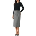 thumbnail image 2 of INSPIRE CHIC Midi Pencil Skirt for Women Fall Winter High Waisted Slit Office Work Skirts with Belt XS Black Gray, 2 of 5