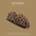 thumbnail image 3 of Fashion Lady Leopard Print Beret Hat, Wool Warm Plain Beanie Hat, Vintage Artist Cap, 3 of 6