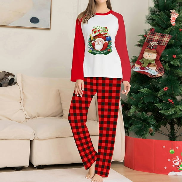 Traje familiar con pantalones largos cuello redondo diseño de Papá Noel ajuste holgado traje diario informal FLhrweasw Nuevo